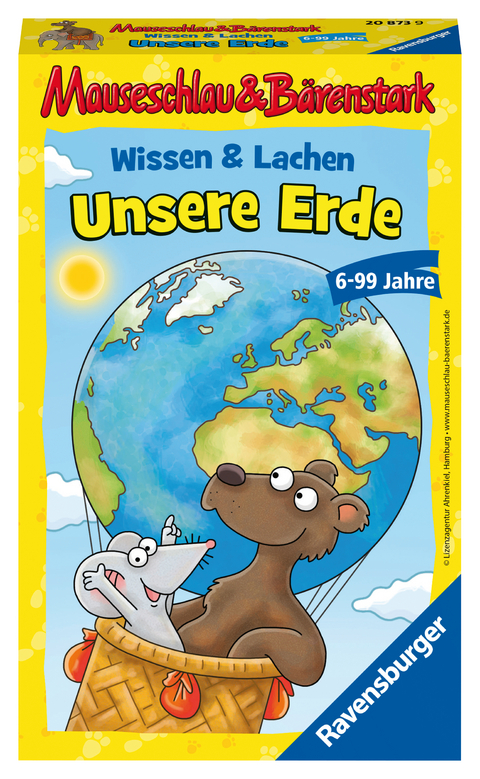 Ravensburger Mitbringspiel – 20873 – Mauseschlau&Bärenstark: Wissen und Lachen Unsere Erde – Quiz- und Aktionsspiel mit Fragen rund um unsere Erde - für Kinder ab 6 Jahren - Ingeborg Ahrenkiel