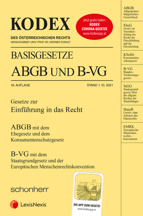 KODEX Basisgesetze ABGB und B-VG 2021/22 - inkl. App - 