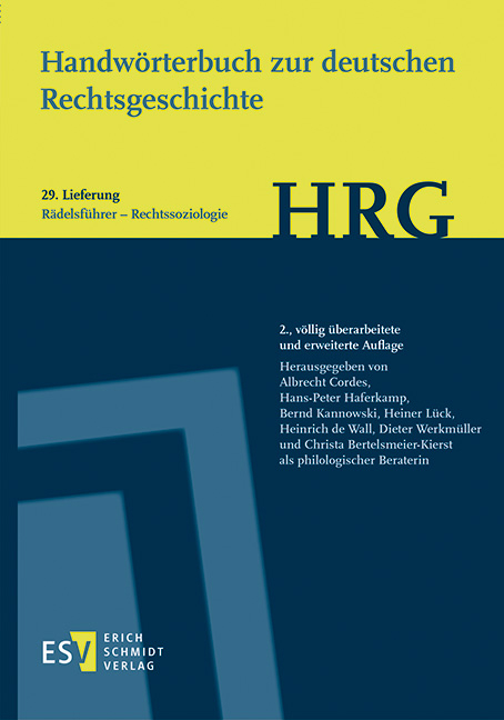 Handwörterbuch zur deutschen Rechtsgeschichte (HRG) – Lieferungsbezug – Lieferung 29: Rädelsführer–Rechtssoziologie - 