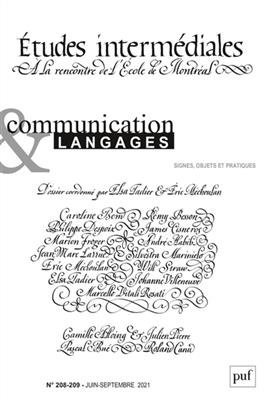 Communication & langages, n° 208-209. Etudes intermédiales : à la rencontre de l'Ecole de Montréal -  Collectif