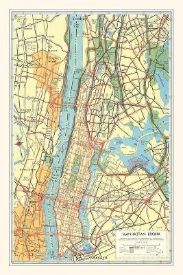 Vintage Journal Map of Manhattan and Bronx, New York
