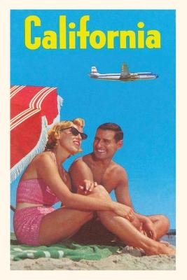 Vintage Journal California Couple on Beach with Airplane in Sky Travel Poster