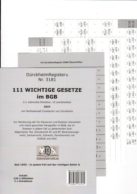 DürckheimRegister® BGB - 111 WICHTIGE §§ im BGB - Constantin Dürckheim