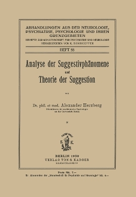 Analyse der Suggestivphänomene und Theorie der Suggestion - A. Herzberg