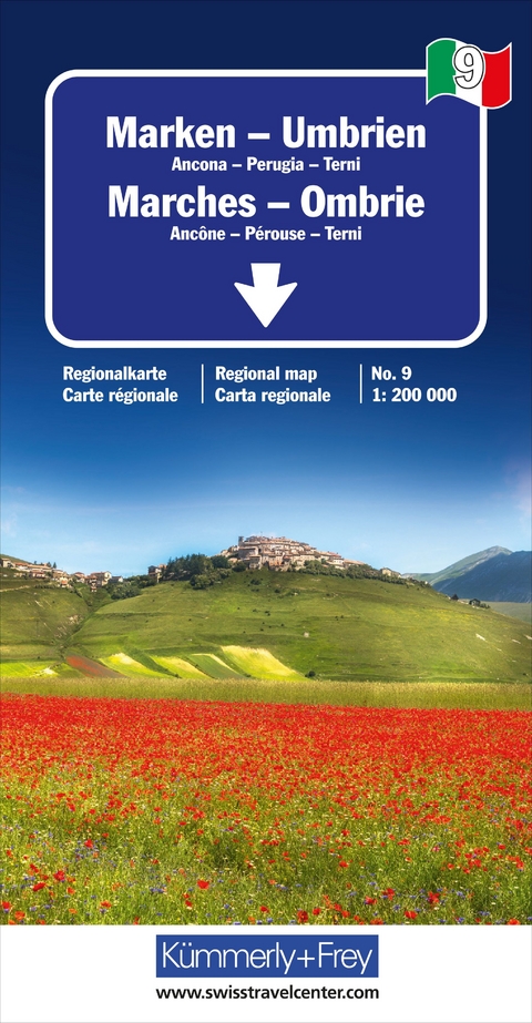 Kümmerly+Frey Regional-Strassenkarte 9 Marken, Umbrien 1:200.000
