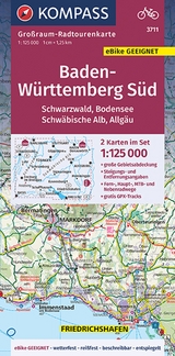 KOMPASS Großraum-Radtourenkarte 3711 Baden-Württemberg Süd, Schwarzwald, Bodensee, Schwäbische Alb, Allgäu 1:125.000 - 