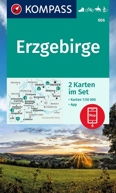 KOMPASS Wanderkarten-Set 866 Erzgebirge (2 Karten) 1:50.000