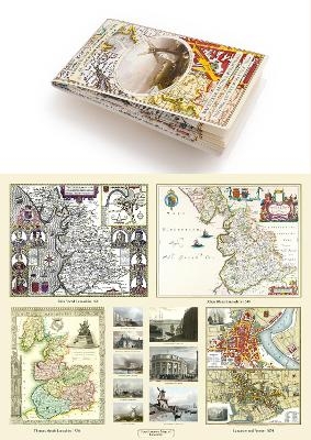 A Lancashire 1611 – 1836 – Fold Up Map that features a collection of Four Historic Maps, John Speed’s County Map 1611, Johan Blaeu’s County Map of 1648, Thomas Moules County Map of 1836 and a Plan of Lancaster and Preston from 1824. The maps also feature early Victorian views around Liverpool as well as Manchester and Blackpool. - 