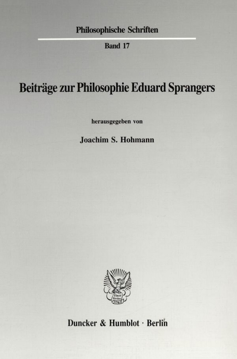 Beiträge zur Philosophie Eduard Sprangers. - 