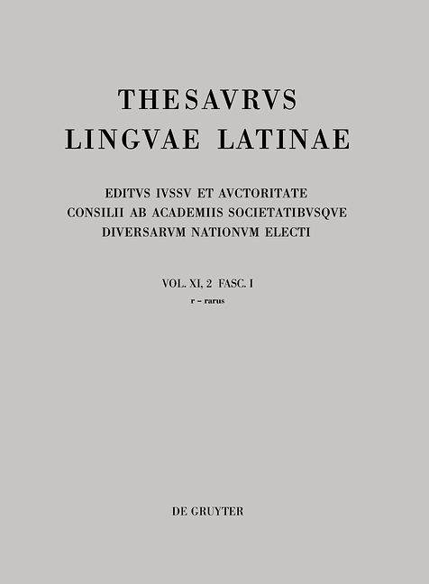 Thesaurus linguae Latinae. . / r - rarus - 