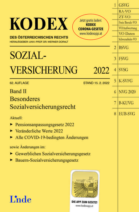 KODEX Sozialversicherung 2022, Band II - Elisabeth Brameshuber