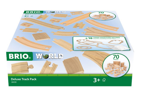 BRIO World 36030 Schienensortiment Deluxe - 70-teiliges Set mit Schienen, Weichen und Brückenpfeilern für kreatives Eisenbahnspiel - Inklusive Flyer mit verschiedenen Streckenoptionen