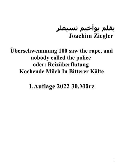 Überschwemmung 100 saw the rape, and nobody called the police oder: Reizüberflutung 1.Auflage 2022 30.März - Joachim Ziegler