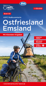 ADFC-Radtourenkarte 5 Ostfriesland / Emsland 1:150.000, reiß- und wetterfest, E-Bike geeignet, GPS-Tracks Download, mit Bett+Bike-Symbolen, mit Kilometer-Angaben - 