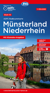 ADFC-Radtourenkarte 10 Münsterland Niederrhein 1:150.000, reiß- und wetterfest, E-Bike geeignet, GPS-Tracks Download, mit Bett+Bike-Symbolen, mit Kilometer-Angaben - 