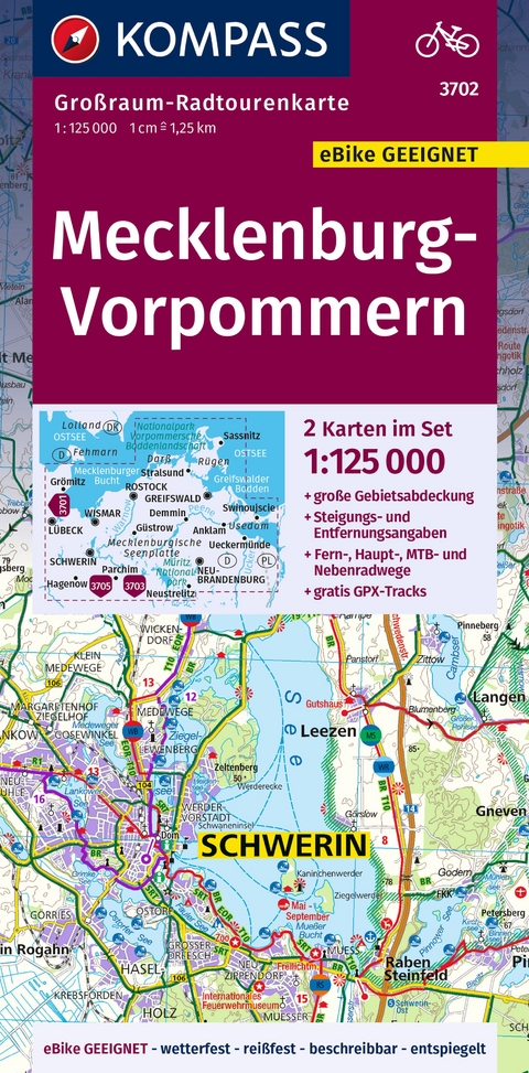 KOMPASS Großraum-Radtourenkarte 3702 Mecklenburg-Vorpommern 1:125.000