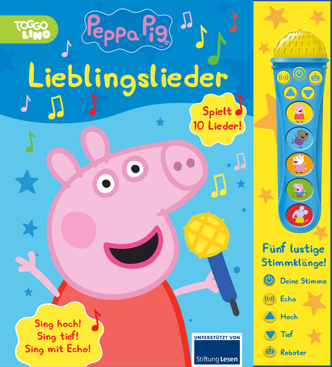 Peppa Pig - Lieblingslieder - Mikrofonbuch - Pappbilderbuch mit abnehmbarem Mikrofon mit 5 lustigen Stimmklängen und 10 Melodien - Peppa Wutz - 