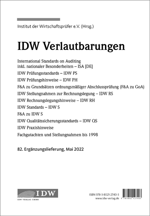 IDW, 82. Erg.-Lief. IDW Verlautbarungen Juni 2022