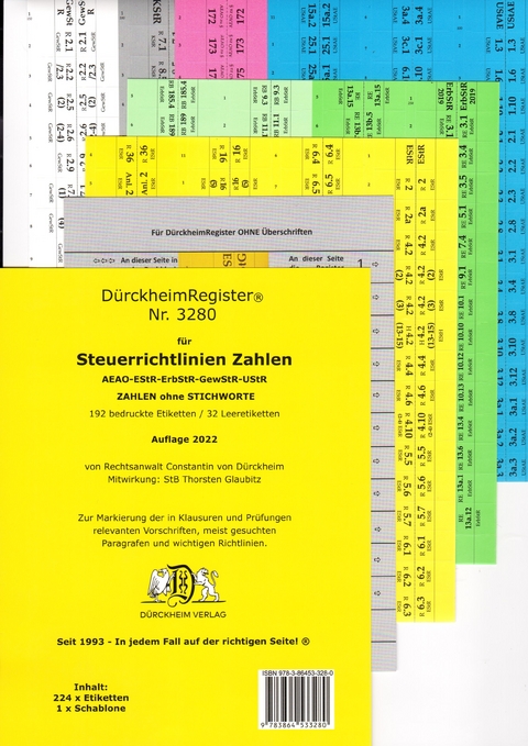 DürckheimRegister® STEUERRICHTLINIEN OHNE Stichworte, Wichtige Gesetze und §§, - Thorsten Glaubitz, Constantin Dürckheim