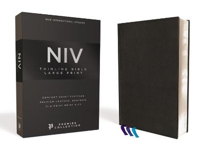 NIV, Thinline Bible, Large Print, Premium Goatskin Leather, Black, Premier Collection, Black Letter, Art Gilded Edges, Comfort Print -  Zondervan