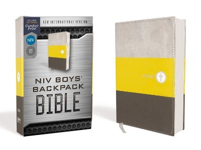 NIV, Boys' Backpack Bible, Compact, Leathersoft, Yellow/Gray, Red Letter, Comfort Print -  Zonderkidz