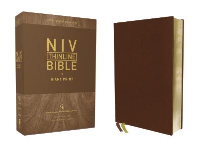NIV, Thinline Bible, Giant Print, Genuine Leather, Buffalo, Brown, Red Letter, Art Gilded Edges, Comfort Print -  Zondervan
