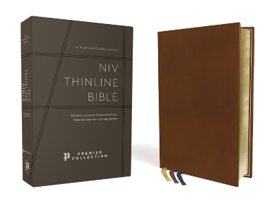 NIV, Thinline Bible, Premium Goatskin Leather, Brown, Premier Collection, Black Letter, Art Gilded Edges, Comfort Print -  Zondervan