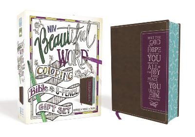 NIV, Beautiful Word Coloring Bible and 8-Pencil Gift Set, Leathersoft, Brown/Purple -  Zondervan