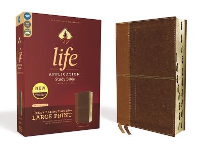 NIV, Life Application Study Bible, Third Edition, Large Print, Leathersoft, Brown, Red Letter, Thumb Indexed -  Zondervan