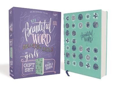 NIV, Beautiful Word Coloring Bible for Girls Pencil/Sticker Gift Set, Updated, Leathersoft over Board, Teal, Comfort Print -  Zondervan