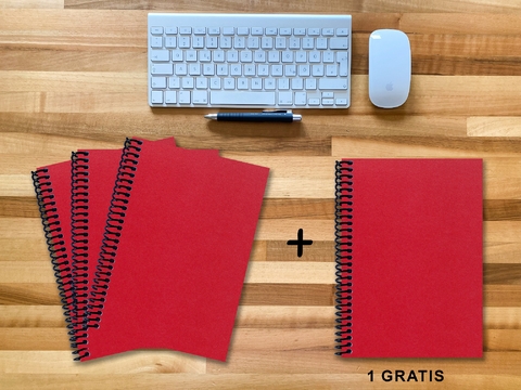 A 4 Notizbuch - Set, 3+1 gratis, Luxury 80 Seiten ROT JUPITER GLITTER-OPTIK, punktiert 5x5mm - 