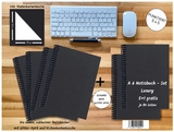 A 6 Notizbuch - Set, 4+2 gratis, Luxury 80 Seiten SCHWARZ ONYX GLITTER-OPTIK, punktiert 5x5mm - 