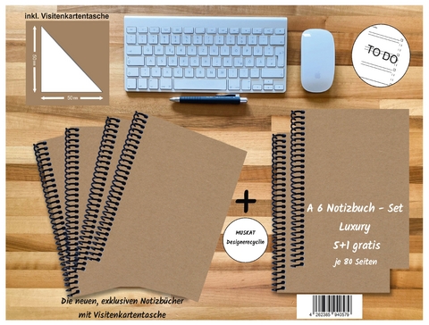 A 6 Notizbuch - Set, 5+1 gratis, Luxury 80 Seiten MUSKAT Designerecycling, to do - 