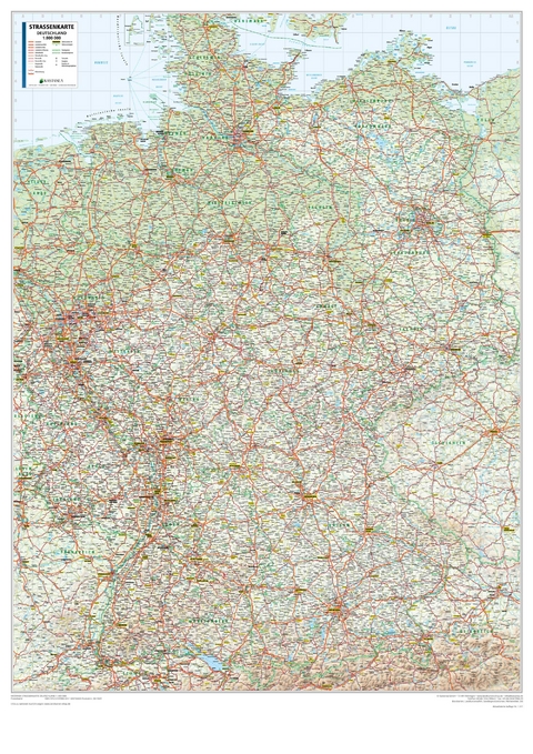 Kastanea Straßenkarte Deutschland, DIN A0 (84,1 x 118,9 cm), Papierkarte gerollt