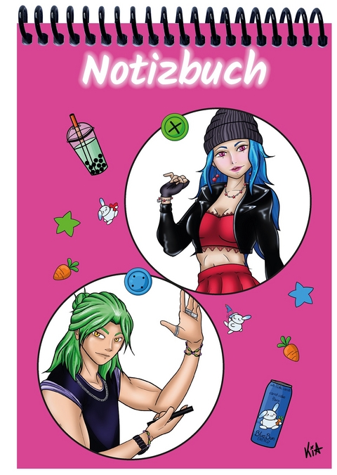 A 4 Notizblock Manga Quinn und Enora, pink, liniert - 