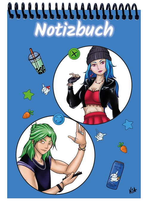 A 5 Notizblock Manga Quinn und Enora, blau, blanko - 