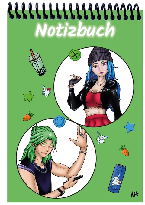 A 4 Notizblock Manga Quinn und Enora, grün, kariert - 