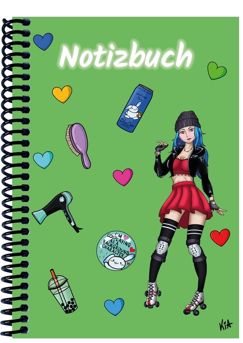 A 4 Notizbuch Manga Enora, grün, kariert - 