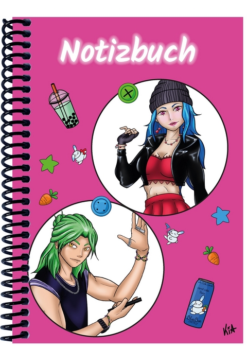 A 5 Notizbuch Manga Quinn und Enora, pink, blanko - 