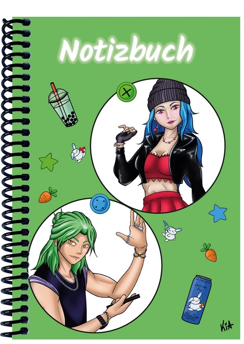 A 5 Notizbuch Manga Quinn und Enora, grün, liniert - 