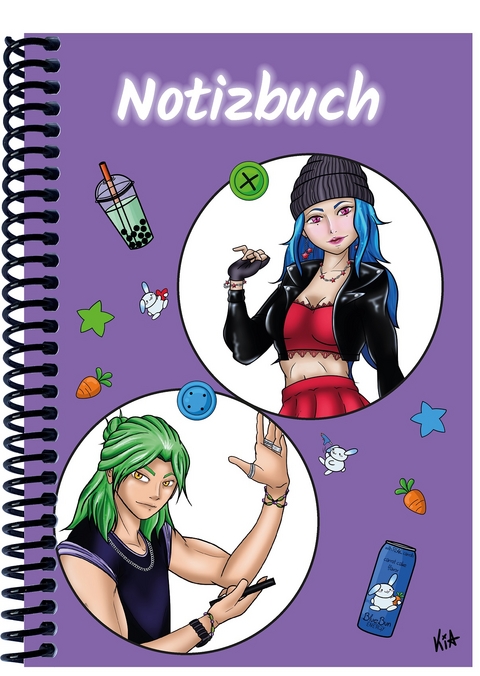 A 4 Notizbuch Manga Quinn und Enora, lila, liniert - 