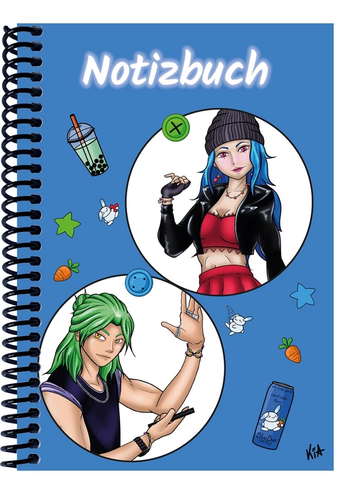 A 4 Notizbuch Manga Quinn und Enora, blau, blanko - 