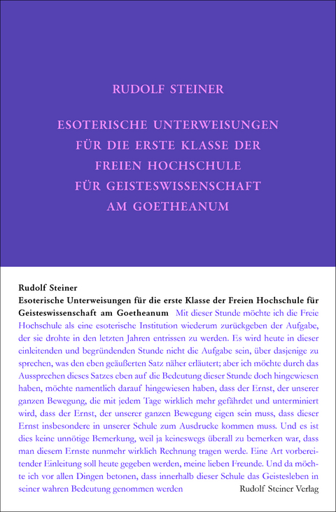 Esoterische Unterweisungen für die erste Klasse der Freien Hochschule für Geisteswissenschaft am Goetheanum 1924 - Rudolf Steiner