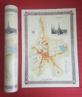 Lichfield 1781 - Old Map Supplied Rolled in a Clear Two Part Screw Presentation Tube - Print Size 45cm x 32cm