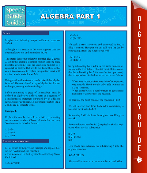 Algebra Part 1 (Speedy Study Guides) -  Speedy Publishing