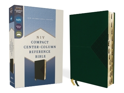 NIV, Compact Center-Column Reference Bible, Leathersoft, Green, Red Letter, Thumb Indexed. Comfort Print -  Zondervan