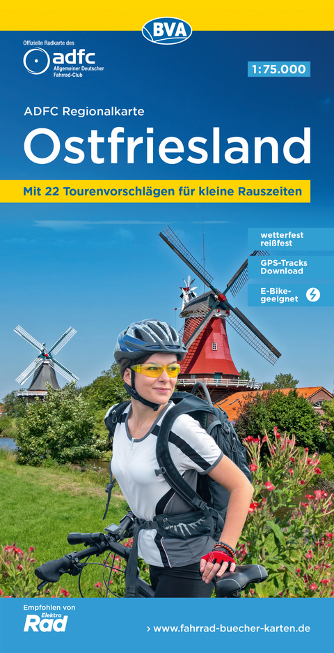 ADFC-Regionalkarte Ostfriesland, 1:75.000, mit Tagestourenvorschlägen, reiß- und wetterfest, E-Bike-geeignet, GPS-Tracks-Download