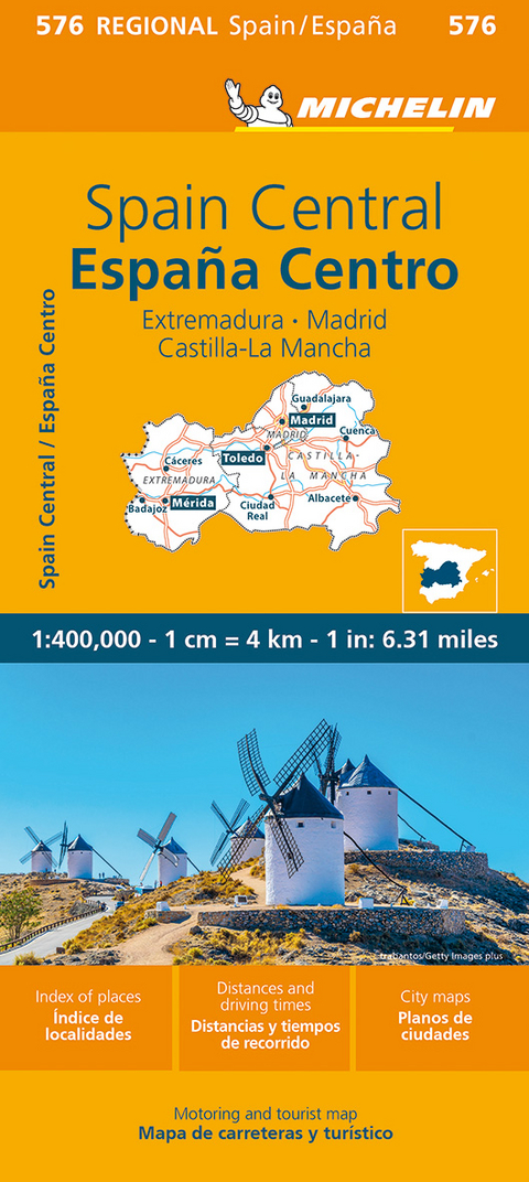 Spain Central, Extremadura, Castilla-La Mancha, Madrid - Michelin Regional Map 576 -  Michelin