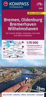 KOMPASS Fahrradkarte 3340 Bremen, Oldenburg, Bremerhaven, Wilhelmshaven 1:70.000 - 