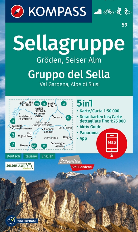 Gröden, Seiseralm / Gruppo del Sella, Val Gardena, Alpe di Siusi 1:50.000